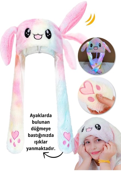 LED Işıklı, Hareketli Kulaklı Peluş Tavşan Şapka- Patili Sıkınca Kulakları Kalkar, Sevimli Tasarım fiyatları