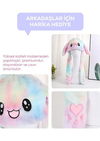 LED Işıklı, Hareketli Kulaklı Peluş Tavşan Şapka- Patili Sıkınca Kulakları Kalkar, Sevimli Tasarım modelleri