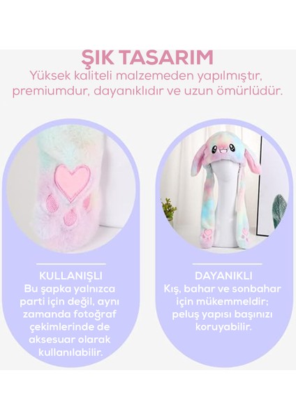LED Işıklı, Hareketli Kulaklı Peluş Tavşan Şapka- Patili Sıkınca Kulakları Kalkar, Sevimli Tasarım fırsatları