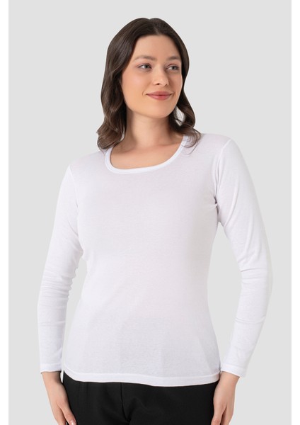 2 Adet Kadın Beyaz Tişört Bisiklet Yaka Uzun Kollu Fanila Badi %100 Pamuk Ribana fiyatları