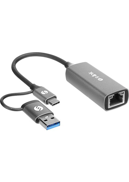 S-Link SWV-USBC029 Gri Metal Type-C + Usb3.0 Çeviricili 10/100/1000MBPS Adaptör, Usb3.0 Ethernet Çevirici, Type C Ethernet Çevirici