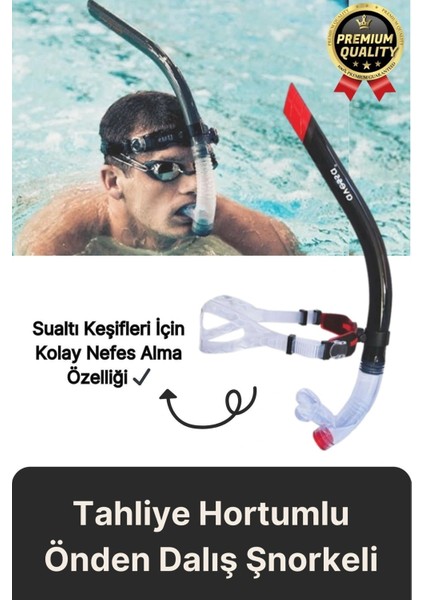 Yüksek Kalite Silikon Siyah Tahliye Hortumlu Deniz Havuz Önden Su Altı Eğitim Dalış Şnorkeli-1 Adet