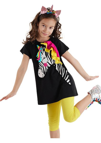 Zebracorn Siyah Kız Çocuk Tunik Tayt Takım
