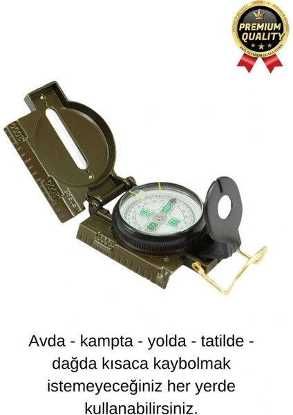 Premium Metal Taşınabilir Katlanır Tel Kılavuzlu Büyüteçli Göstergeli Ordu Yeşili Kamp Askeri Pusula fiyatları