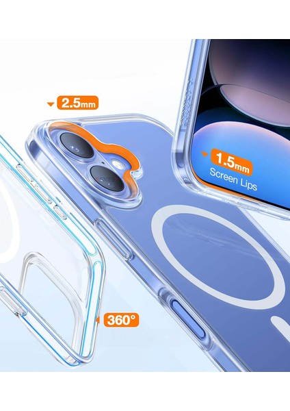 Apple iPhone 16 Magsafe Kablosuz Şarj Destekli Sert Silikon Şeffaf Kapak ve 5d Ekran Koruyucu modelleri