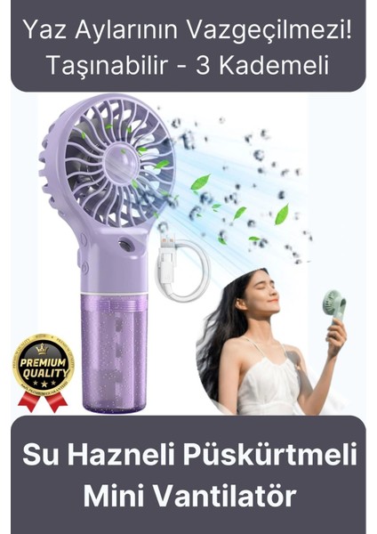 Taşınabilir Serinletici Klima Usb Şarjlı 3 Kademeli 1200 Mah Su Hazneli Püskürtmeli Mini Vantilatör