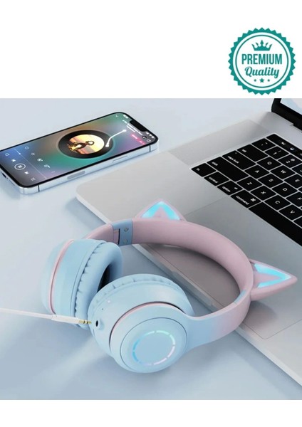 Kablosuz Gürültü Engelleyen Bluetooth Işıklı Mikrofonlu Kedi Kulaklı Sevimli Oyun Müzik Kulaklığı fırsatları