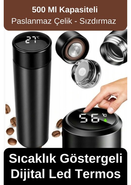 Premium alite gıda sınıfı 201 paslanmaz çelik sıcaklık göstergeli sızdırmaz dijital led siyah termos