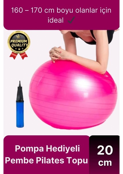 Premium Mini Gymball 20cm Jimnastik Denge Fitness Spor Şişirme Pompası Hediyeli Pembe Pilates Topu