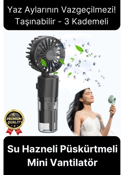 Taşınabilir Serinletici Klima Usb Şarjlı 3 Kademeli 1200 Mah Su Hazneli Püskürtmeli Mini Vantilatör