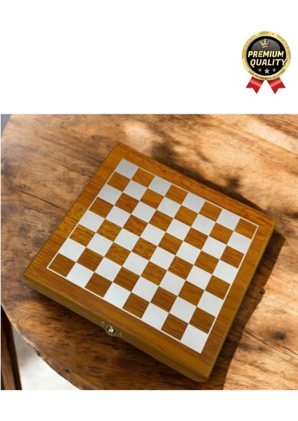 Deluxe Paslanmaz Çelik 8.oz 2 Shot Bardaklı Satrançlı Ahşap Kutulu Alkol Deri Matara Seti 20*18 cm
