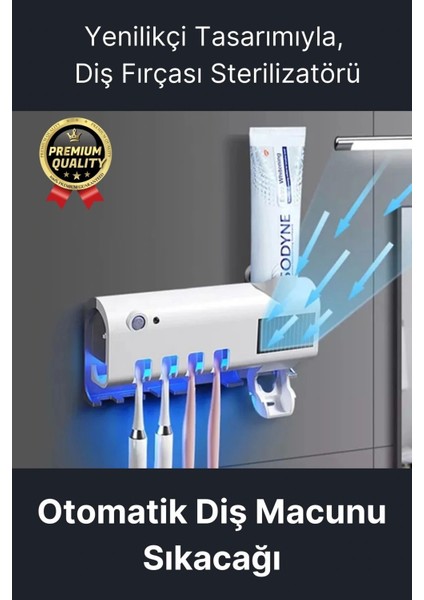 Akıllı Güneş Enerjili USB Şarjlı Diş Macunu Sıkacağı 4 Diş Fırçası Uv Işık Sterilizatörü Temizleyici