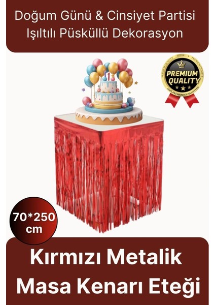 Premium Dekorasyon Püsküllü Işıltılı Doğum Günü Cinsiyet Partisi Kırmızı Masa Kenarı Eteği 70*250 cm