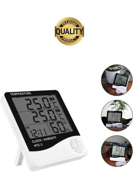 Premium Dijital Masaüstü LCD Ekran Isı Sıcaklık ve Nem Ölçer Termometre Saat Alarm Pilli Beyaz indirimleri