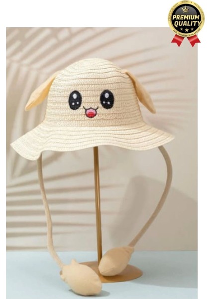 Özel Tasarım Organik Hasır Güneş Koruyuculu 2-10 Yaş Hareket Eden Oynar Kulaklı Yazlık Çocuk Şapka fiyatları