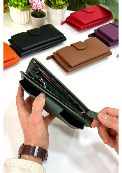 Unisex Haki Yeşil Zurich Hakiki Deri Telefon Bölmeli Cüzdan modelleri