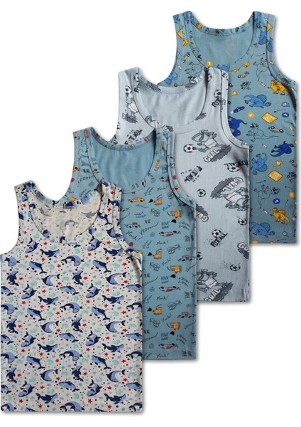 %95 Pamuklu Erkek Çocuk Likralı Penye Atlet Fanila Iç Çamaşır 4lü Set modelleri