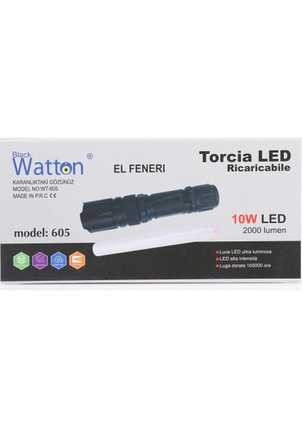 10w 2000 Lümen 4 Renk Güçlü El Feneri Wt-605