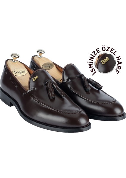 Loafer Gümüş Harflerle Kişiselleştirilebilir Açma Deri Ayakkabı