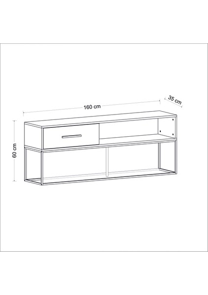 Mira TV Ünitesi 160 cm – Kapaklı ve Raflı, Gold Ayak, Modern Tasarım, Antrasit/Gold