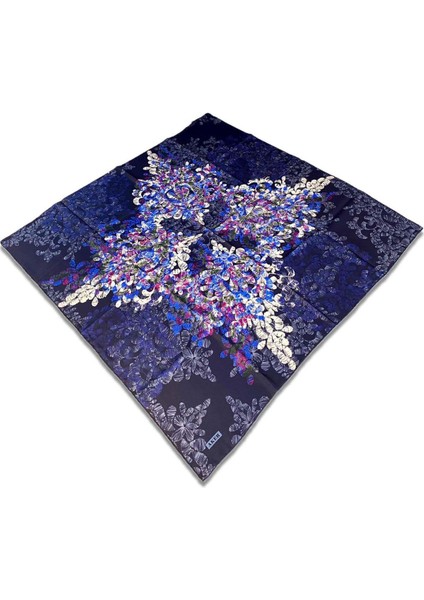 Lacivert Karma Desen Tivil İpek Eşarp 8749713 - 921
