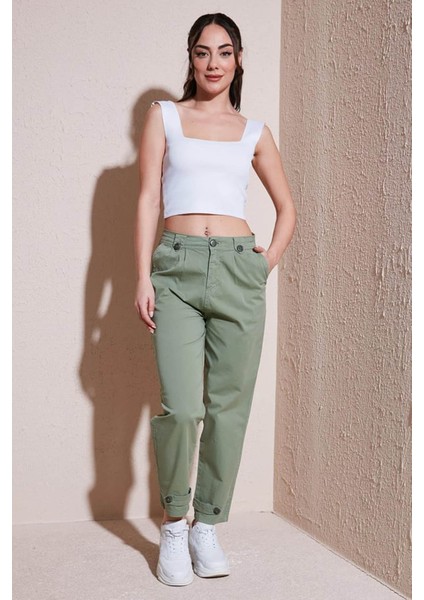 Rahat Yüksel Bel Esnek Haki Kadın Pantolon 25Y0312K1