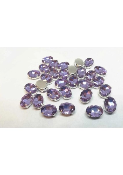 10x14(1.4 Cm) Oval Kasalı Dikme Cam Taş Lila (20 Adet)