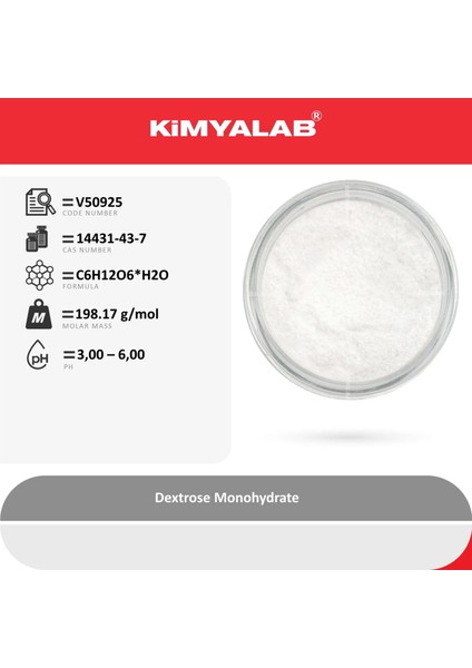 Glikoz Monohidrat 1kg Dekstroz - Dextrose Monohydrate Extra Pure