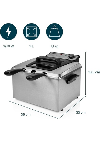 Fritöz, 3270 Watt, 5 Litre, 3 Sepet, Termostat, Soğuk Bölge, 6-7 Kişilik modelleri