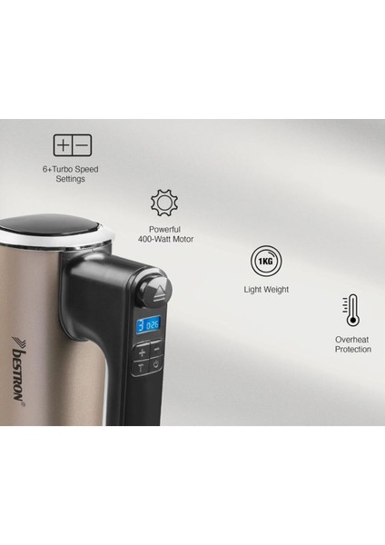 El Mikseri,6 Hız Seviyesi,turbo Fonksiyon, LCD Ekran, 400W, Paslanmaz Çelik Çırpıcı fiyatları
