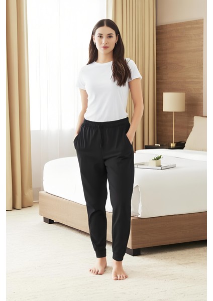 %100 Pamuk Kadın 2'li Premium Kumaş Pijama Altı Cepli Ipli Relax Fit Terletmez Esnek Siyah-Lacivert fiyatları