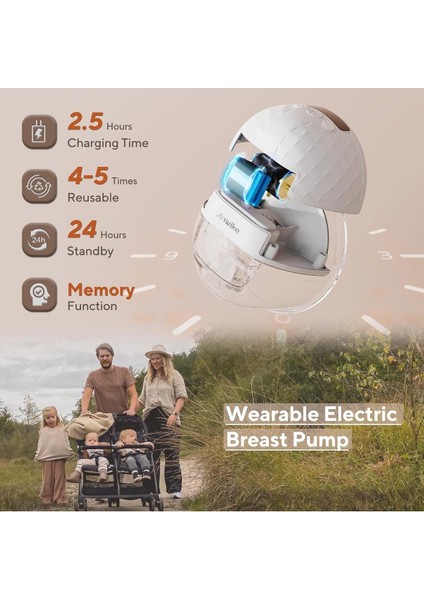 Elektrikli Çift Göğüs Pompası, 338 Mmhg Güçlü Emiş, 9 Seviye, LED Ekranlı