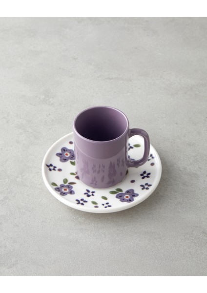 Floretta Bone Porselen 4 Parça 2 Kişilik Kahve Fincan Takımı 90 ml Mor