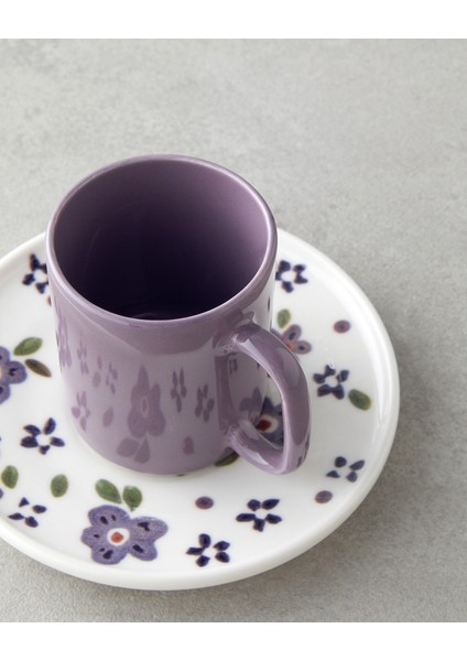 Floretta Bone Porselen 4 Parça 2 Kişilik Kahve Fincan Takımı 90 ml Mor