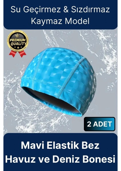 Premium Su Geçirmez Sızdırmaz Kaymaz Kaliteli Yüzücü Şapka Elastik Bez 2'li Deniz Havuz Yüzme Bonesi