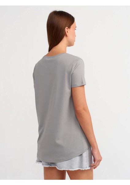 Bisiklet Yaka Basic T-Shirt-Gri fiyatları