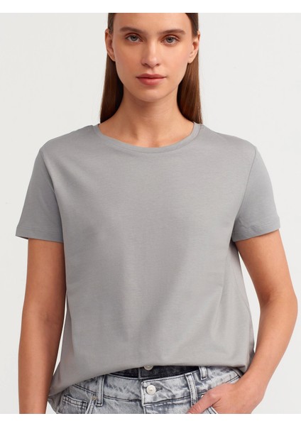 Bisiklet Yaka Basic T-Shirt-Gri modelleri