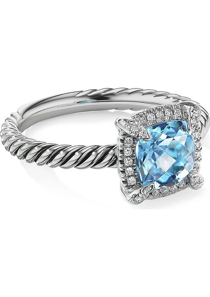Modern Tasarım 7 mm Mavi Topaz Taşlı Yüzük