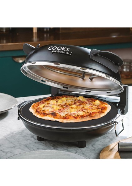Elektrikli Pizza Fırını, Taş Tabanlı, Cam Pencereli, 1200W, 390°C