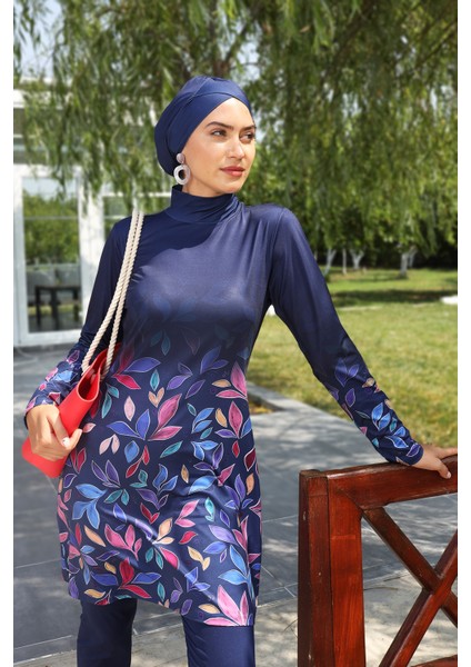 Likralı Tam Kapalı Mayo 280-522 Lacivert