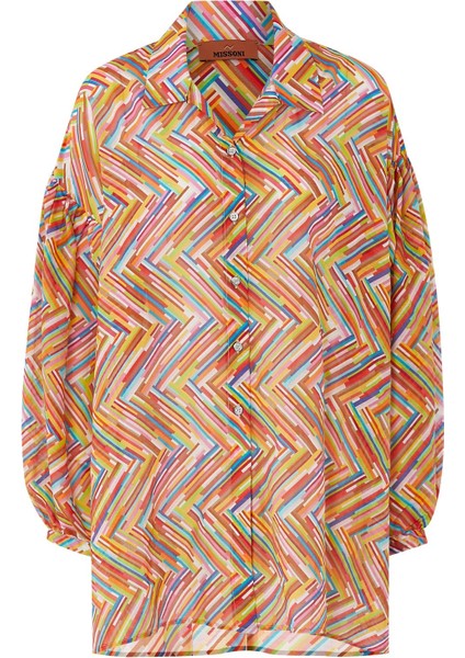 Chevron Desenli Uzun Kollu Pamuk Gömlek