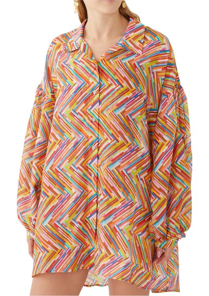 Chevron Desenli Uzun Kollu Pamuk Gömlek indirimleri