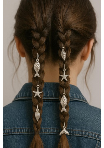 Okyanus Temalı 8'li Saç Küpesi 2 Adet Yıldız Küpe Seti modelleri