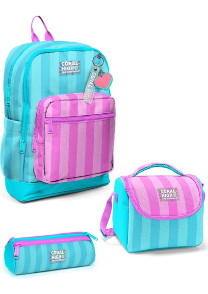 Kids Turkuaz Pembe Çizgili 3’lü Okul Çanta Seti SET0123771