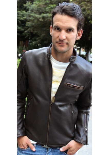 Zik Hakiki Deri Spor Ceket Koyu Kahverengi Slimfit Kesim fiyatları