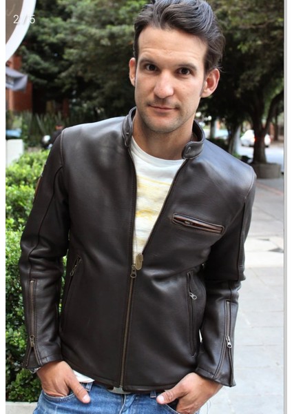 Zik Hakiki Deri Spor Ceket Koyu Kahverengi Slimfit Kesim fırsatları