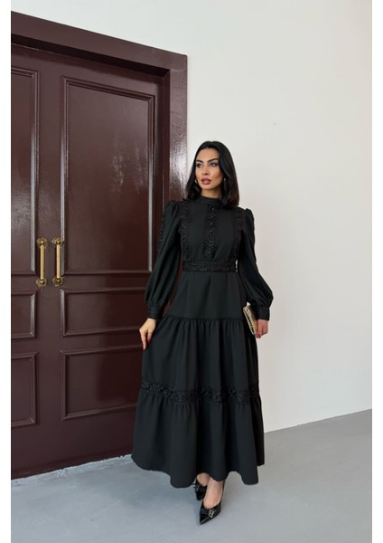 Kadın Dantel Detaylı Maxi Boy Likralı Elbise NBMS2532