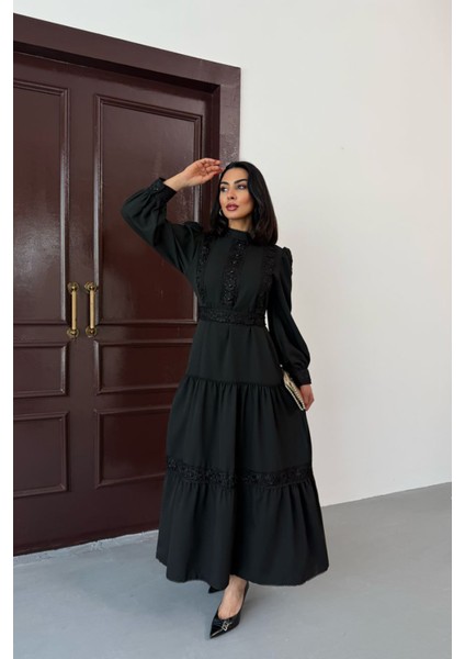 Kadın Dantel Detaylı Maxi Boy Likralı Elbise NBMS2532 modelleri