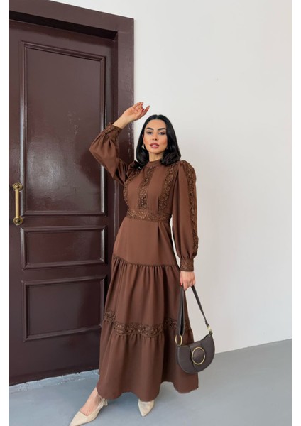 Kadın Dantel Detaylı Maxi Boy Likralı Elbise NBMS2532 modelleri