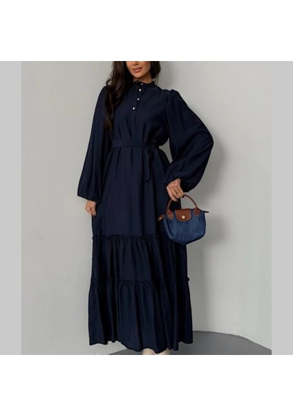 Jakarlı Keten Kumaş Düğmeli Şık elbise fırsatları